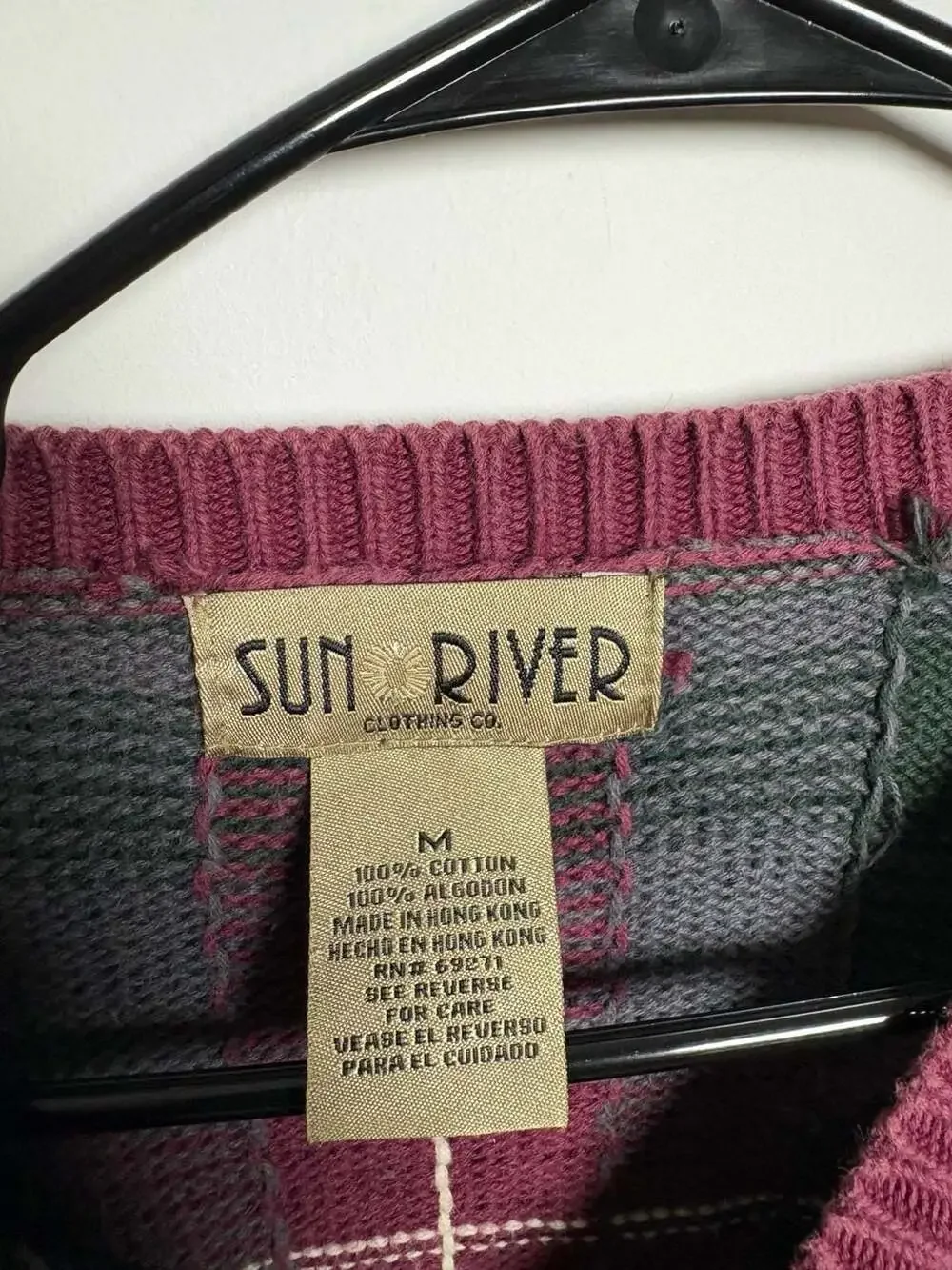 Vintage Sun River Clothing Co Plaid Knit Crew Neck Men's Medium Pullover Sweater